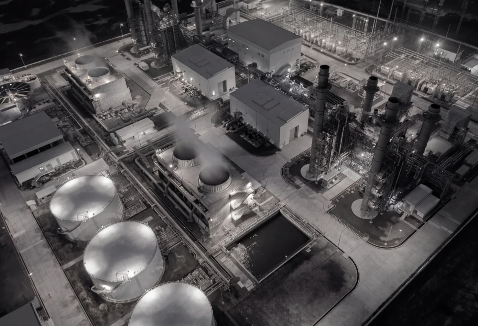 Fondo visual para el sector Energía y Recursos, ilustrando la gestión inteligente de activos críticos y mantenimiento IoT